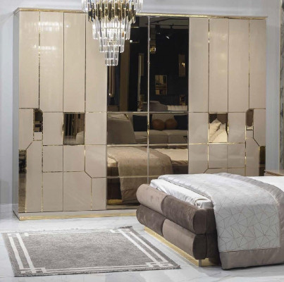 Luxus Schlafzimmer Bett Nachttisch Kleiderschrank Kommode Set 5tlg