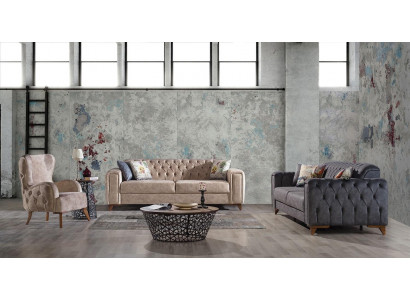 Chesterfield Sofagarnitur Couch Set Polster Möbel Set 3+3+1 Couchen Sitzgruppe