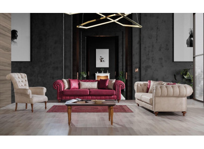 Chesterfield Sofa Couch Garnitur Sitzgruppe Polster Wohnzimmer Set 3+3+1