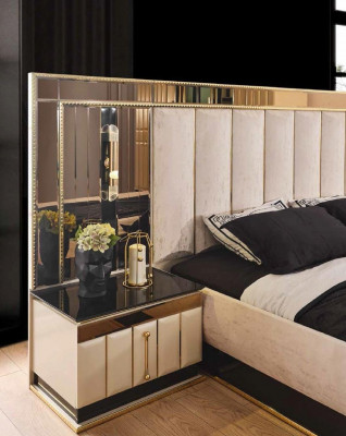 Bett Nachttisch Kleiderschrank 4 tlg Schlafzimmer Set Design Modern