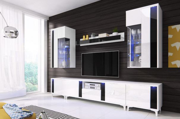 Hochglanz Wohnwand Schrankwand Deko Wohnzimmer Schrank Vitrine Sideboard