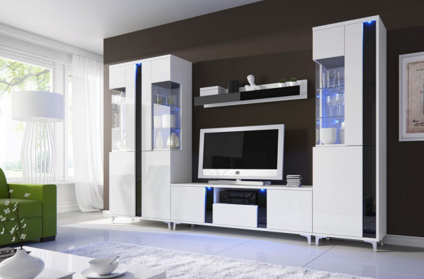 Hochglanz Wohnwand Deko Schrankwand Wohnzimmer Schrank Vitrine Sideboard