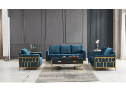 Blaue Edelstahl Sofagarnitur 3+2 Sitzer Polstercouchen Moderne Wohnzimmer Sofas