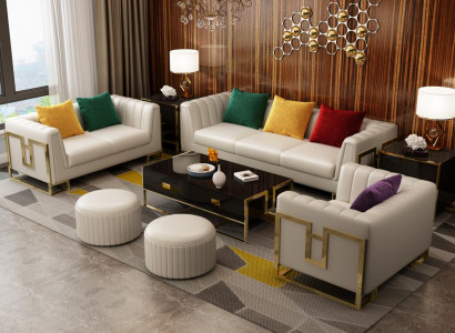 Ledersofa Couch Sofagarnituren 3+2+1 Sitzer Design Garnitur Modern Sofa