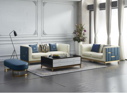 Sofagarnitur 3+2 Sitzer Beistelltisch Couchtisch Hocker 4tlg. Wohnzimmer