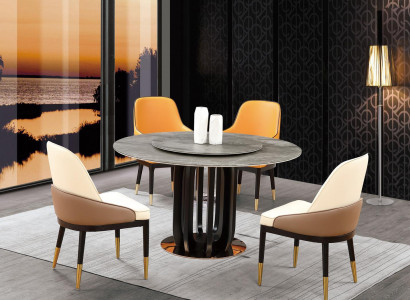 Luxus Design Esszimmer Runder Esstisch 4x Klassische Sessel Lehn