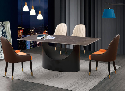 Luxus Tisch Esstisch Säulen Fuß Marmor Optik Esszimmer Möbel