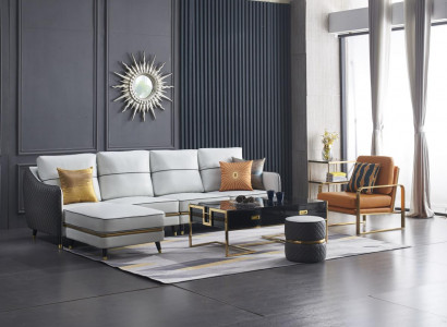 Wohnlandschaft Ecksofa L Form Deko Sessel Set Garnitur Modern Sofa Leder