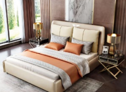 Luxus Schlafzimmer Designer Doppelbett Bett 180/200x200cm Leder Metall