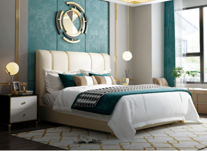 Luxus Bett Schlafzimmer Italienisches Leder Doppel Betten Metall Design