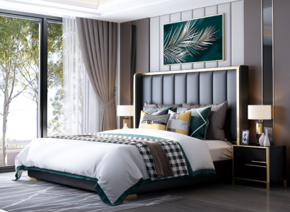 Luxus Bett Schlafzimmer Italienisches Leder Polster Doppel Betten Metall