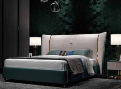 Luxus Schlafzimmer Doppelbett Bett 180/200x200cm Leder Metall Neu