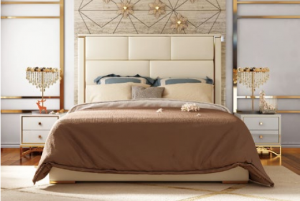 Designer Doppel Bett Hotel Luxus Schlafzimmer 180x200cm Leder Metall