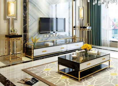 Luxus Metall Couchtisch Gold Schwarz Hochglanz Sofa Wohnzimmer Tisch