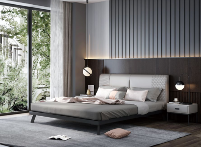 Luxus Design Leder Bett Metall Gold Betten Polster Hotel 180x200cm Grau