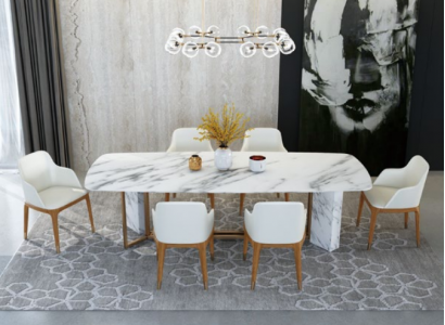 Komplett Set Esstisch + 6 Stühle Esszimmer Deko Set Ess Gruppe Holz Tisch