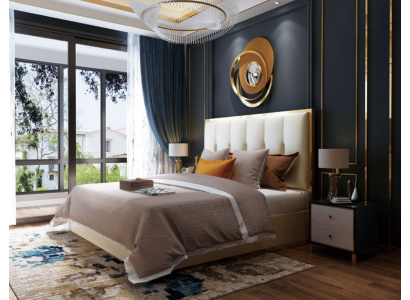 Luxus Design Leder Bett Metall Gold Betten Polster Hotel Schlafzimmer