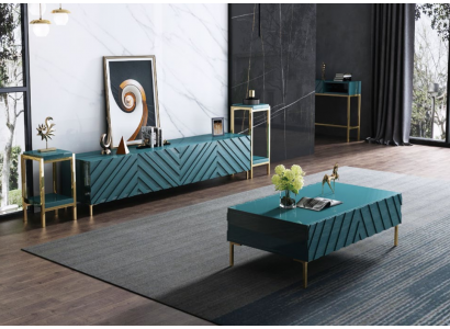 Sideboard 2x Seitenstaender Couchtisch Designer Wohn Zimmer Metall