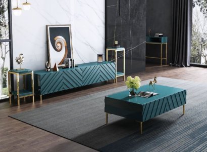 Sideboard 2x Seitenstaender Couchtisch Designer Wohn Zimmer Metall