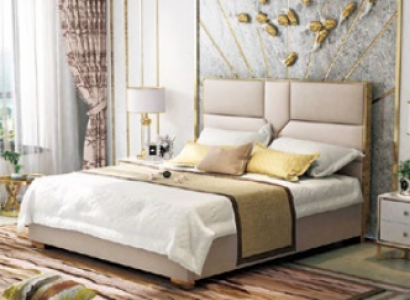 Luxus Design Leder Bett Metall Gold Betten Polster Hotel 180x200cm