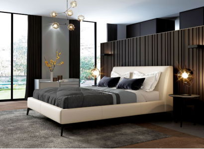 Doppelbett Betten Design Bett Leder Polster Schlafzimmer Ehe Italienische