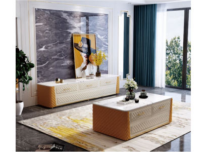 Ovaler Couchtisch Design Wohnzimmer Tisch Marmor Imitation Leder