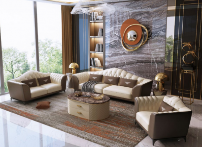 Komplett Set Sofagarnitur 3+2+1 Design Ledersofa Ledergarnitur Couchen