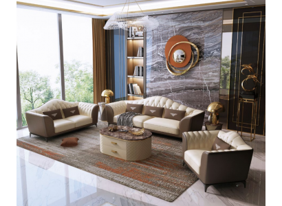 Italienische Sofagarnitur Leder Sitz Polster Couch 3+2+1 Gruppe Garnituren