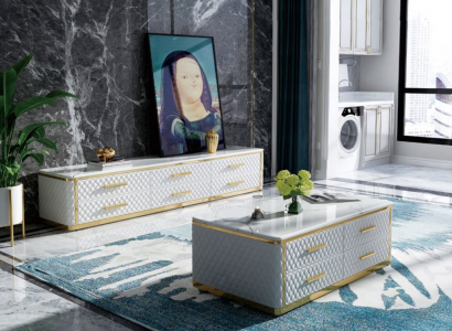 Edelstahl Sideboard Leder Marmor Imitation Stein Couchtische 200x40cm