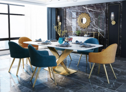 Italienische Stil Möbel Esszimmer Gruppe Sitz Polster Tisch Garnitur 7tlg.