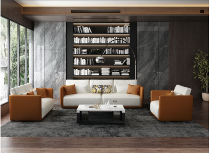 Luxus Möbel Sofagarnitur Couch Sofa Polster 3 2 1 Couchen Orange Leder