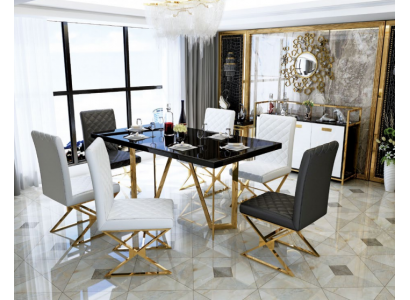 Moderne Esstisch Garnitur Edelstahl Möbel Tisch Glas 6x Lehnstuhl Stuhl