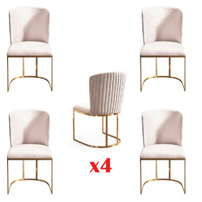 Stuhl 4x Stühle Gruppe Set Wohn Esszimmer Garnitur Stil Textil Moderne