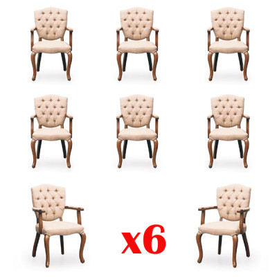 Design Chesterfield Stühle Hotel Garnitur Textil Polster Gruppe 6x Set