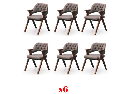 Set 6 Stühle Textil Polster Lehn Massiv Holz Esszimmer Sitz Möbel Holz
