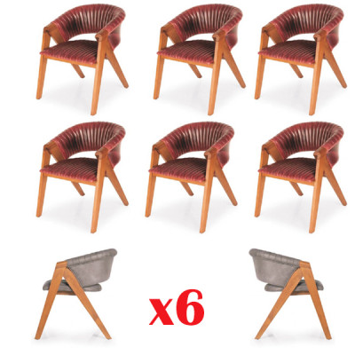 Modern Massiv Holz Sessel Set 6x Luxus Restaurant Esszimmer Stuhl
