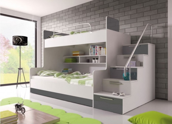 Graues Doppelstockbett Etagen Bett Kinderzimmer Betten Hochbett Hochglanz Möbel