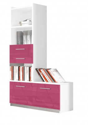 Regal Schrank Bücherschrank für Kinderzimmer Jugendzimmer Weiß Rosa Hochglanz