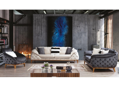 Chesterfield mit Holz Textil Couch Sofagarnitur 331 Sitz Set Polster