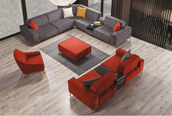 Ecksofa Couch Wohnlandschaft Graue Textil Couchen Sofa Polster Eckgarnitur Neu