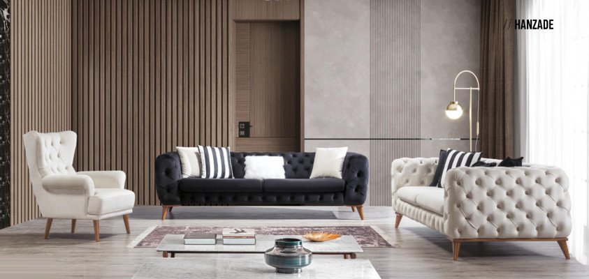 Sessel 1 Sitzer Weiß Wohnzimmer Textil Design Chesterfield Ohrensessel