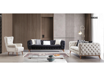 Sessel 1 Sitzer Weiß Wohnzimmer Textil Design Chesterfield Ohrensessel