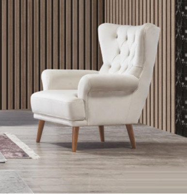 Sessel 1 Sitzer Weiß Wohnzimmer Textil Design Chesterfield Ohrensessel