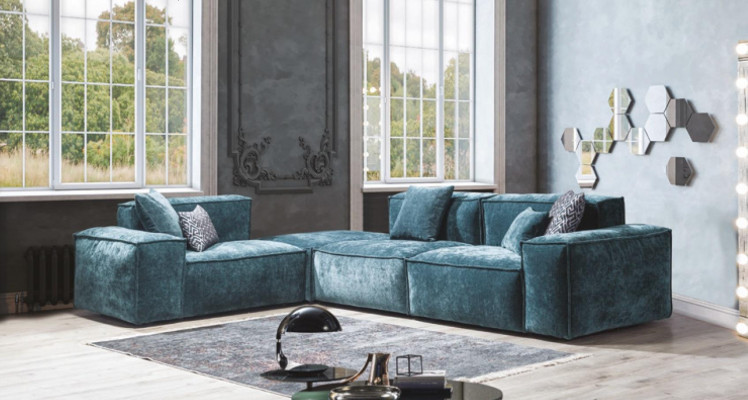 Ecksofa L - Form Blaue Wohnlandschaft Design Couchen Möbel Sofa Couch