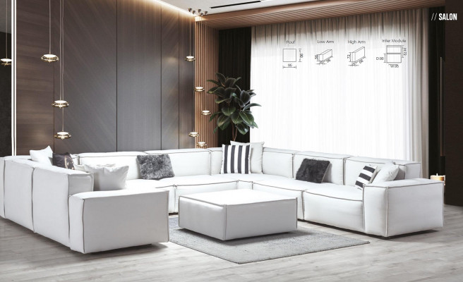 Ecksofa U-Form Weiß Wohnlandschaft Couch Polster Eckgarnitur Eckgarnitur Sofa