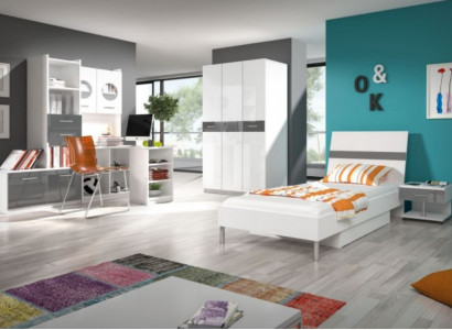 Bett + Nachttisch Schlafzimmer Jugendzimmer Kinderzimmer Set Möbel Schwarz 2tlg.
