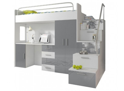 Doppelstockbett Grau Tisch Schrank Multifunktion Etagen Hochbett Kinderzimmer