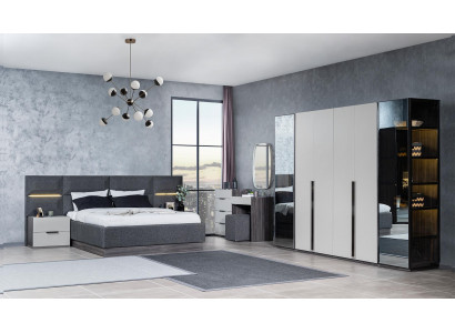 Schlafzimmer Bett Nachttische Kleiderschrank Kommode mit Spiegel Möbel Set 5tlg