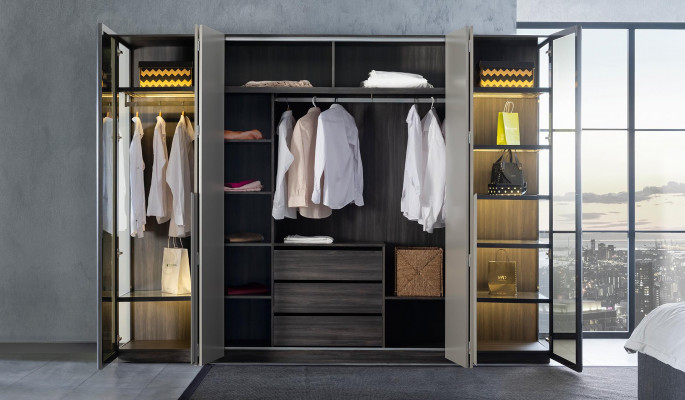 Eleganter Schlafzimmer Kleiderschrank Glasschrank Durchsichtige Fronten Schrank