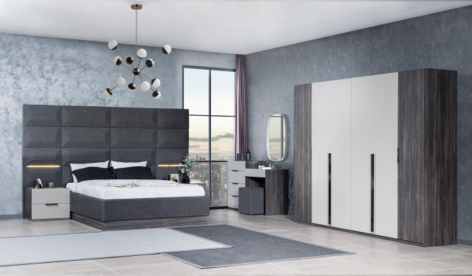 Schlafzimmer Bett Nachttisch Kleiderschrank Kommode mit Spiegel Möbel Set 5tlg